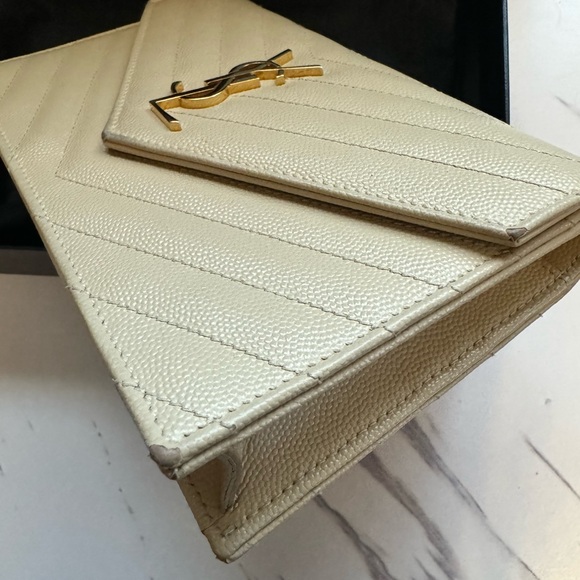 Yves Saint Laurent Cassandre Envelope Chain Wallet in Dark Beige - Picture 5 of 9